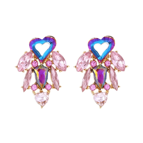 Orecchini Pendenti Cuore Cristallo Multicolore Vintage Lega Zinco Strass Geometrico Gioielli Per Donne