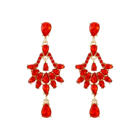 Floral Chandelier Ear Drops Alloy Rhinestone Hollow Flower Statement Earrings For Women Vintage Glamorous Party Jewelry