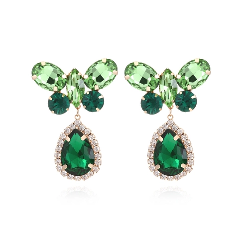 Butterfly Dangle Earrings Green Pear Cut Crystal Rhinestone Vintage Gold Plated Jewelry For Women Exaggerated Luxury