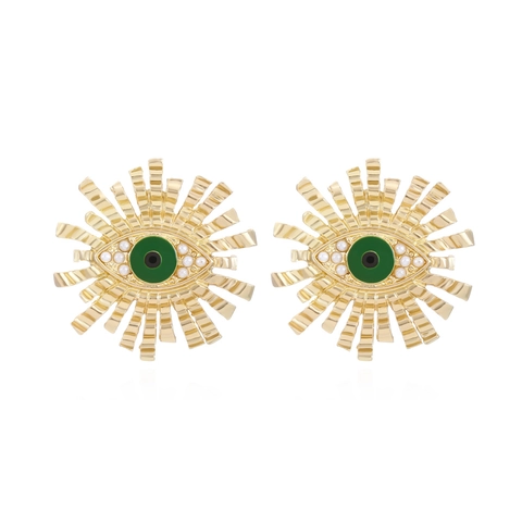 Evil Eye Ohrstecker Goldlegierung Mit Künstlichen Künstliche Perlen Und Grünem Emaille Sunburst Bohemian Retro Stil Für Damen