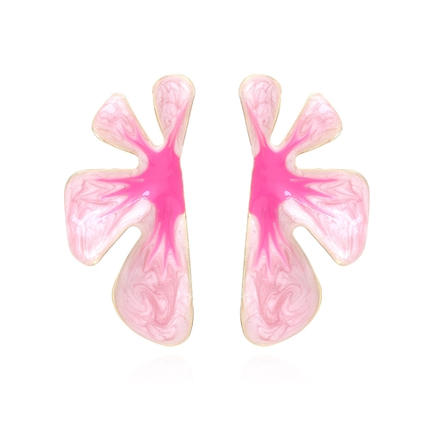 Large Abstract Floral Drop Earrings With Gradient Enamel Pink Blue Marble Texture Metal Alloy For Women Fashion
