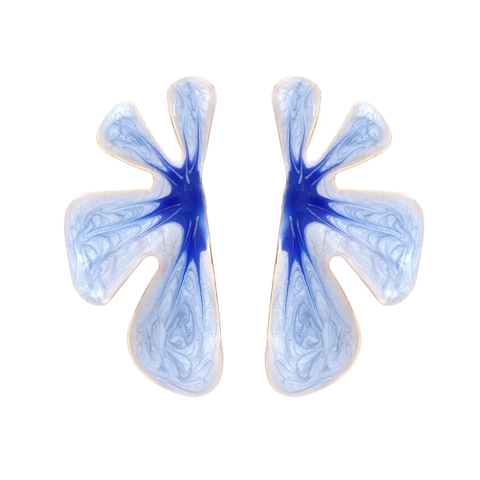 Large Abstract Floral Drop Earrings With Gradient Enamel Pink Blue Marble Texture Metal Alloy For Women Fashion
