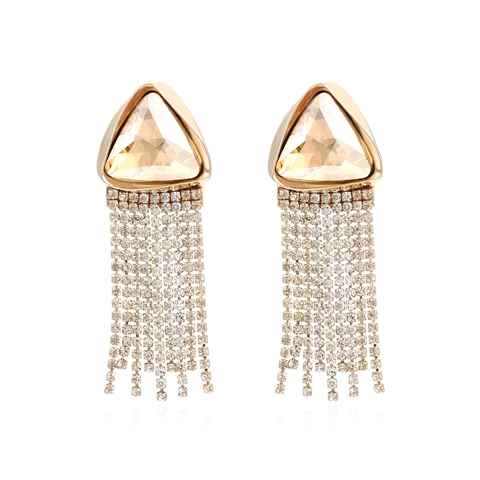 Retro Champagne Driehoek Glas Lange Kwast Druppeloorbellen Zinklegering Met Strass Ingelegd Mode Sieraden Vrouwen