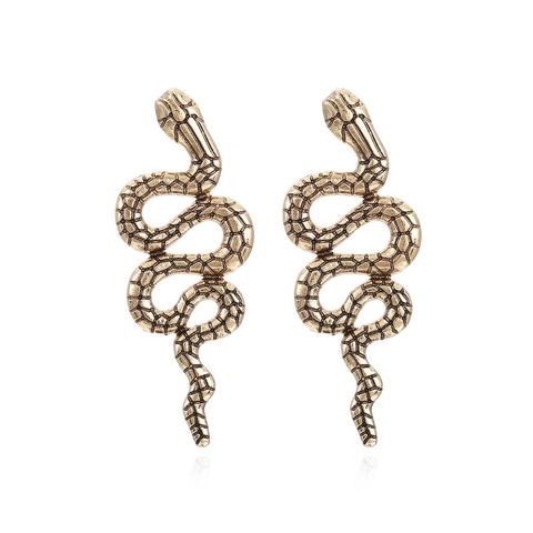 Vintage Snake Dangle Earrings For Women Antique Gold Color Alloy Engraved Scale Texture Retro Gothic Punk Style Jewelry
