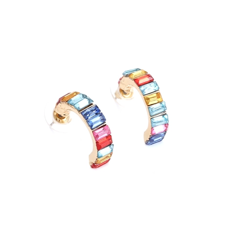 Regenbogen Baguette Strass Creolen In C Form Mit Edelstahl Ohrstecker Bunt Geometrisch Geschenk Damen