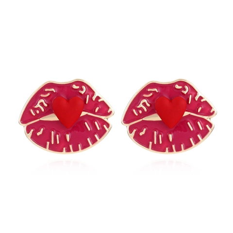 Pendientes De Botón Labios Corazón Aleación Esmalte Goteo Aceite Joyería Moda Sexy Para Mujeres Chicas Versátil