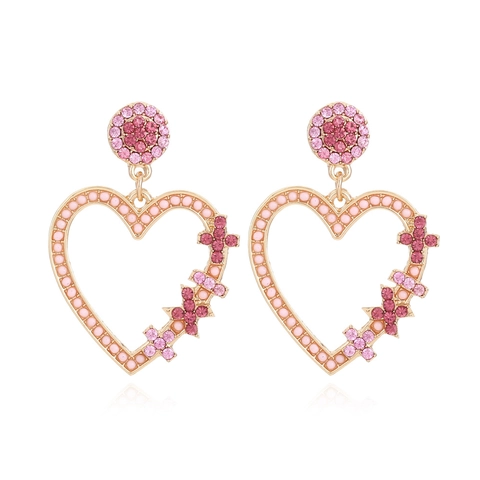 Herz Hänger Ohrringe Legierung Strass Perlen Süß Romantisch Mode Accessoires Für Frauen Mädchen