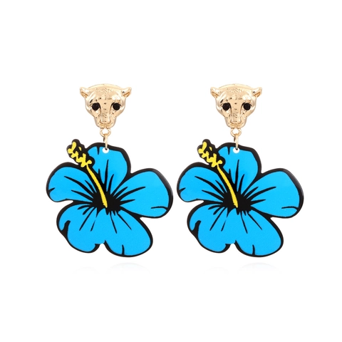 Hibiskusblüte Leopard Kopf Tropfen Ohrringe Legierung Acryl Strass Bunt Exotisch Tropen Stil Schmuck Für Damen
