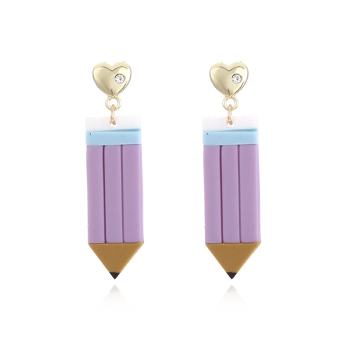Creative Pencil Dangle Earrings Zinc Alloy Polymer Clay With Rhinestone Heart Stud Cute School Style Jewelry For Women