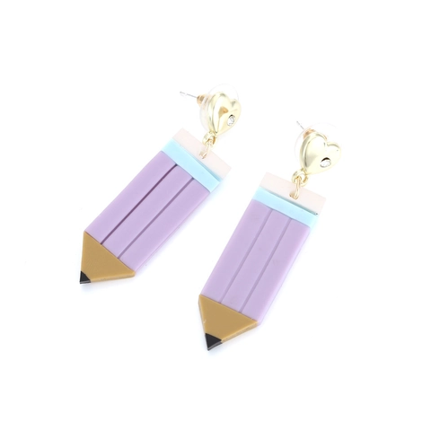 Creative Pencil Dangle Earrings Zinc Alloy Polymer Clay With Rhinestone Heart Stud Cute School Style Jewelry For Women