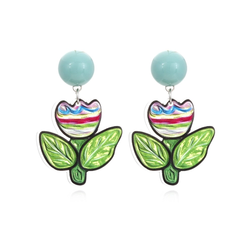 Kleurrijke Acryl Bloem Oorbellen Voor Vrouwen Handgeschilderde Tulp Floraal Artistiek Gedrukte Oorsieraden Zoete Stijl