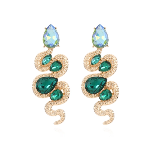 Vintage Exaggerated Snake Drop Earrings For Women Gold Plated Alloy Inlaid Colorful Rhinestone Animal Shaped Jewelry Accessory