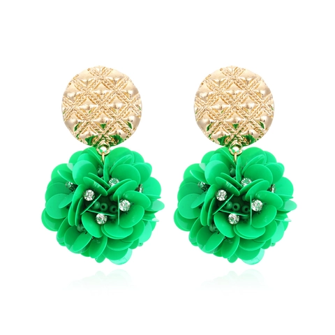 Bohemian Oversized Flower Ball Earrings With Round Sequins Zinc Alloy And Rhinestones Handmade Floral Dangle For Women