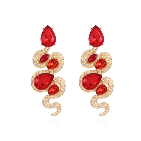 Vintage Exaggerated Snake Drop Earrings For Women Gold Plated Alloy Inlaid Colorful Rhinestone Animal Shaped Jewelry Accessory