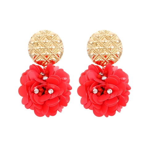 Bohemian Oversized Flower Ball Earrings With Round Sequins Zinc Alloy And Rhinestones Handmade Floral Dangle For Women