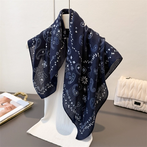 Retro Paisley Print Square Scarf Women Polyester Herringbone Texture Lightweight Sun Protection Neck Bandana French Chic