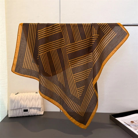 Carré De Satin Motif À Chevrons Polyester Lignes Géométriques Bandeau Foulard Style Rétro Français Accessoire De Mode Femme