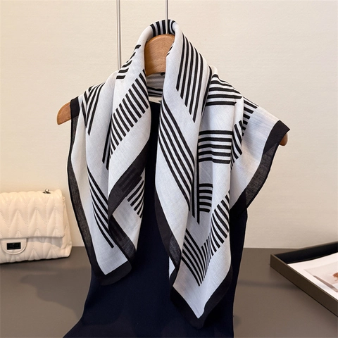 Carré De Satin Motif À Chevrons Polyester Lignes Géométriques Bandeau Foulard Style Rétro Français Accessoire De Mode Femme
