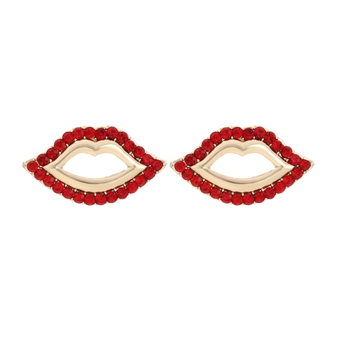 Sexy Red Lip Stud Earrings Alloy Rhinestone Hollow Fashion Jewelry For Women