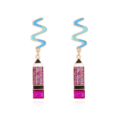 Potlood Hangoorbellen Zinklegering Emaille Druppel Sieraden Creatieve Kleurrijke Strass School Esthetiek Voor Dames