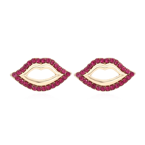 Sexy Red Lip Stud Earrings Alloy Rhinestone Hollow Fashion Jewelry For Women