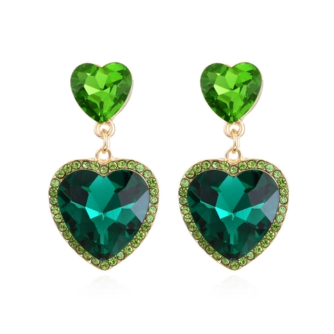 Herz Hänger Ohrringe Legierung Glas Kristall Strass Doppel Herz Glänzend Elegant Luxus Mode Schmuck Für Frauen