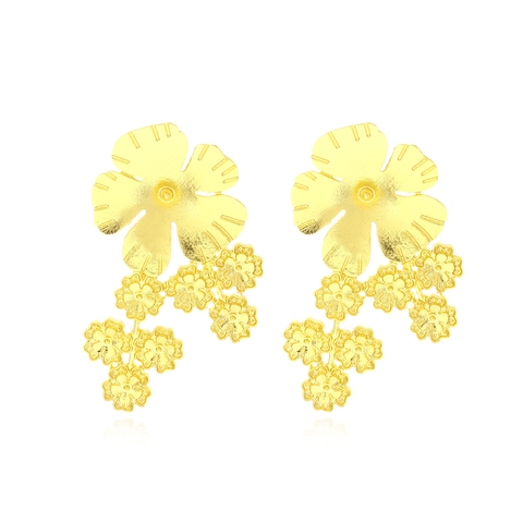 Golden Matte Zinc Alloy Multi Layer Flower Dangle Earrings Retro Statement Daisy Jewelry For Women