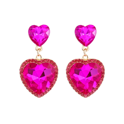 Herz Hänger Ohrringe Legierung Glas Kristall Strass Doppel Herz Glänzend Elegant Luxus Mode Schmuck Für Frauen