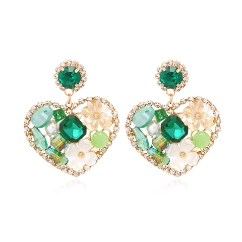 Orecchini Pendenti Cuore Lega Zinco Cristallo Strass Fiore Multistrato Colorato Vintage Esagerato Gioielli Per Donna