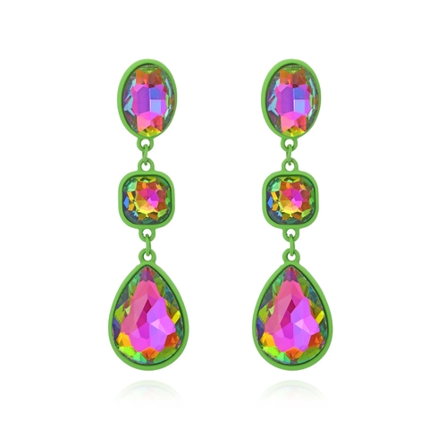 Meerlaagse Geometrische Splicing Hangoorbellen Zinklegering Gelakt Frame Veelkleurig Glaskristal Statement Drop Voor Dames
