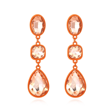 Meerlaagse Geometrische Splicing Hangoorbellen Zinklegering Gelakt Frame Veelkleurig Glaskristal Statement Drop Voor Dames