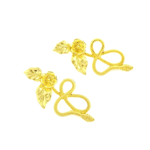 Vintage Goldfarbene Legierung Rose Blume Und Schlange Hängeohrringe Retro Metallic Florale Schlange Drop Schmuck Frauen