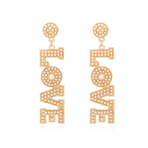 Pendientes Colgantes Letra LOVE Aleación Pedrería Colorida Perla Artificial De Imitación Vertical Moda Personalidad Para Mujeres