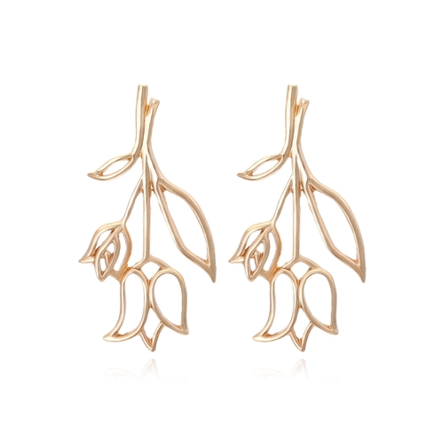 Retro Goldene Tulpenblumen Ohrringe Zinklegierung Hohles Blattdesign Übertriebener Vintage Stil Schmuck Damen