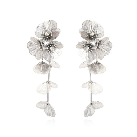 Boucles D'oreilles Longues À Pampilles Fleurs En Maille Métallique Exagérées Strass Incrusté Luxe Vintage Floral Pour Femmes