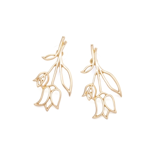 Retro Goldene Tulpenblumen Ohrringe Zinklegierung Hohles Blattdesign Übertriebener Vintage Stil Schmuck Damen