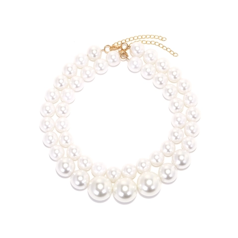 Collier De Künstliche Perles Fantaisie Multicouche Pour Femmes Avec Künstliche Perles Dégradées Et Fermoir En Alliage Doré Style Baroque