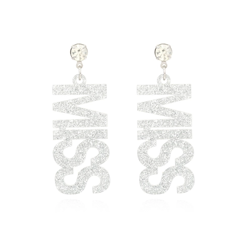 MISS Alphabet Letter Drop Earrings With Silver Glitter Acrylic And Rhinestone Top Fashion Exaggerated Jewelry For Women