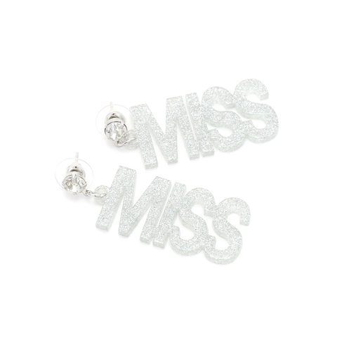 MISS Alphabet Letter Drop Earrings With Silver Glitter Acrylic And Rhinestone Top Fashion Exaggerated Jewelry For Women