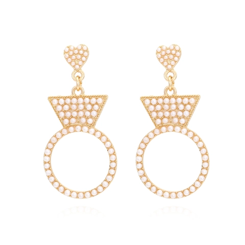 Boucles D'oreilles Pendantes Vintage En Alliage Avec Künstliche Perles Artificielles Forme De Cœur Cercle Géométrique Pour Femmes