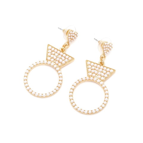 Boucles D'oreilles Pendantes Vintage En Alliage Avec Künstliche Perles Artificielles Forme De Cœur Cercle Géométrique Pour Femmes