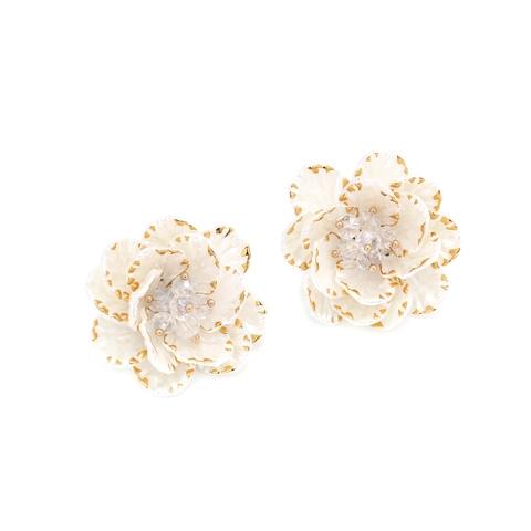 Vintage Weiße Blumen Ohrstecker Handgefertigt Emaille Harz Kristall Floral Retro Elegant Mode Für Frauen