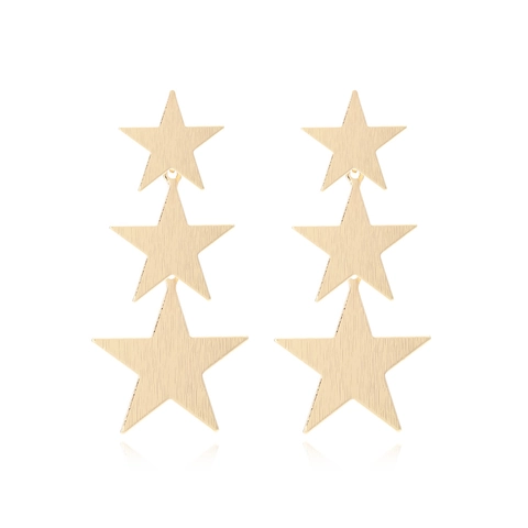 Gouden Legering Drievoudige Ster Hangoorbellen Geborstelde Textuur Geometrisch Pentagram Mode Sieraden