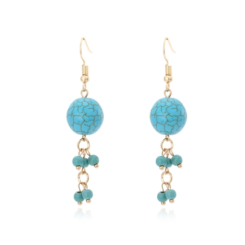 Bohemian Drop Earrings Vintage Ethnic Turquoise Style Blue Beads Tassel Zinc Alloy Hooks Jewelry Women Fashion