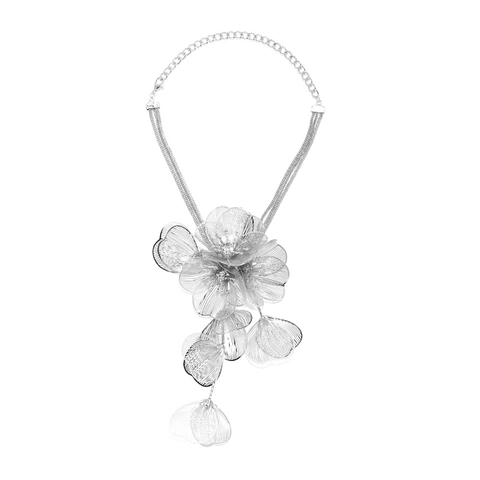 Overdreven Luxe Meerlaagse Holle Metalen Bloem Ketting Met Strass Retro Feest Sieraden Voor Dames