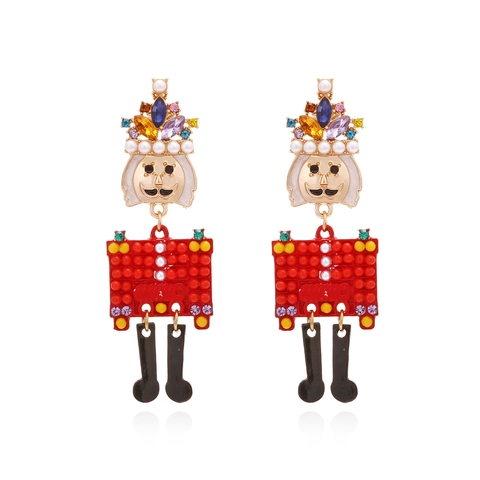 Nussknacker Soldat Ohrhänger Legierung Bunte Zirkonia Künstliche Perle Emaille Weihnachten Mode Schmuck Für Damen