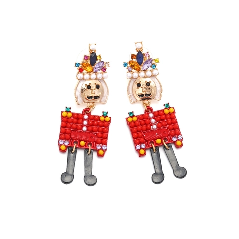 Nussknacker Soldat Ohrhänger Legierung Bunte Zirkonia Künstliche Perle Emaille Weihnachten Mode Schmuck Für Damen