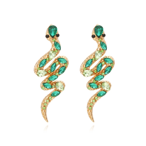 Schlangenförmige Ohrhänger Grüne Kristall Legierung Goldfarben Tier Design Statement Schmuck Für Damen