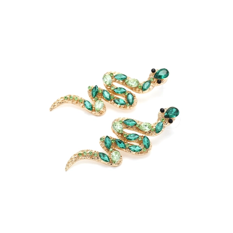 Schlangenförmige Ohrhänger Grüne Kristall Legierung Goldfarben Tier Design Statement Schmuck Für Damen