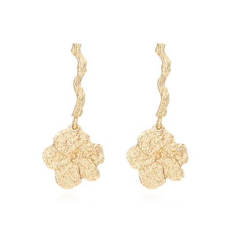 Blumen Ohrhänger Legierung Strukturmetall Floral Zweig Goldton Vintage Elegante Mode Schmuck Für Damen